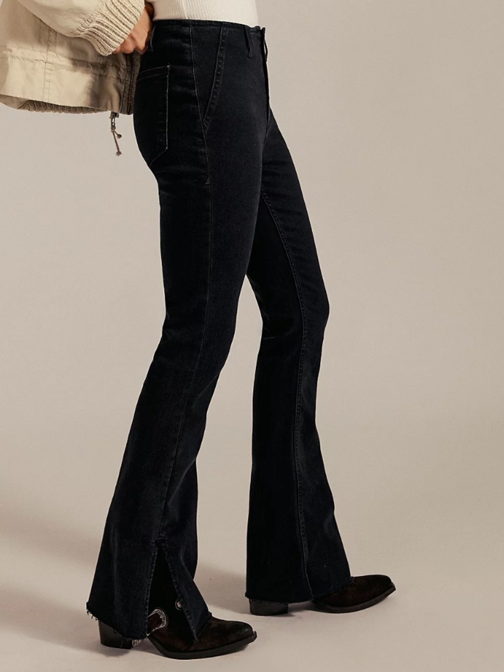 We The Free People Level Up Slit Slim Flare Jeans Raw Hem